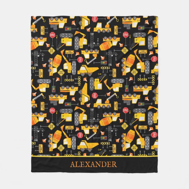 Cobertor De Velo Kids Watercolor Construction Vehicle Personalizado (Frente)