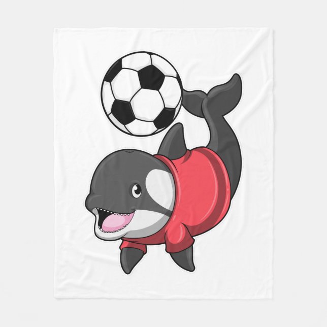 Cobertor De Velo Killerwhale como jogador de futebol com futebol (Frente)