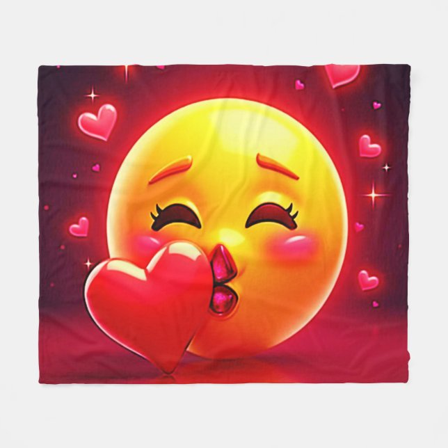 Cobertor De Velo Kiss Emoji: Love and Hearts Art (Frente (Horizontal))