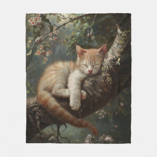 Cobertor De Velo Kitten dormindo em uma árvore (Frente)