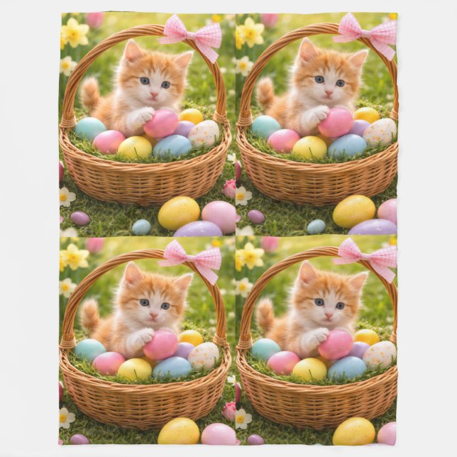 Cobertor De Velo Kitten Photo Easter Eggs Pattern  (Frente)