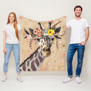 Cobertor De Velo Klimt Giraffe Coroa De Flores