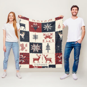 Cobertor De Velo Knit de Natal Nórdico Reindeer & Snowflakes