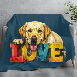Cobertor De Velo Lab Love Labrador Illustration Teal Blue Dog Lover