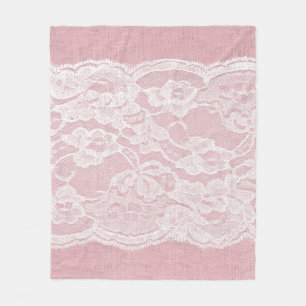 Cobertor De Velo Lace branco sobre a textura de linho cor-de-rosa P