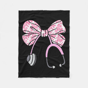 Cobertor De Velo Laço Coquete Rosa Floral Enfermeira Rn Estetoscópi