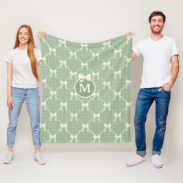Cobertor De Velo Laços Coquette Gingham Monograma Creme Verde Salvi