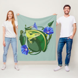 Cobertor De Velo Lagarto Anole Verde com Glória da Manhã