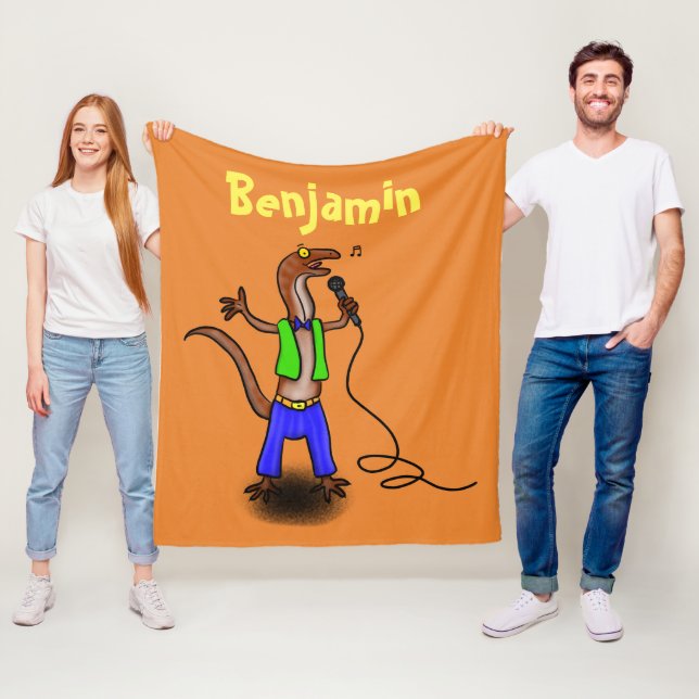 Cobertor De Velo Lagarto engraçado cantando com desenho de microfon (In Situ)