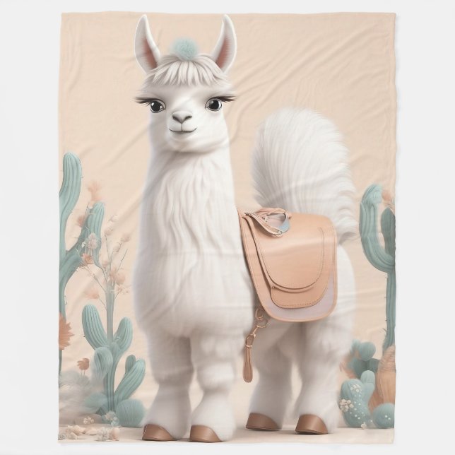 Cobertor De Velo Lama com sela no deserto (Frente)