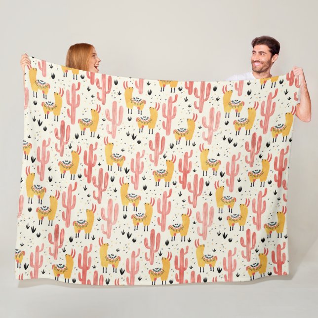 Cobertor De Velo Lama feliz com cacto (In Situ)