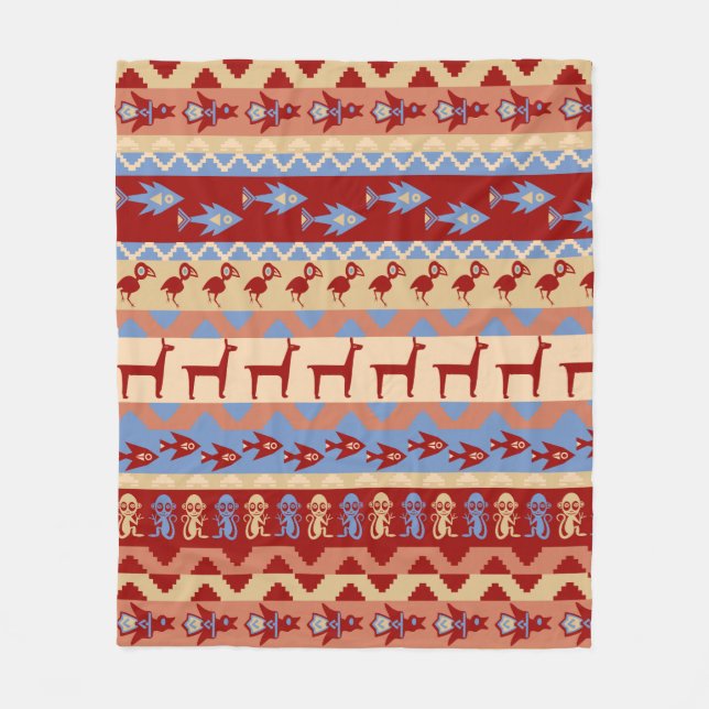 Cobertor De Velo Lamas peruanos étnicos peixes e pássaros dos (Frente)