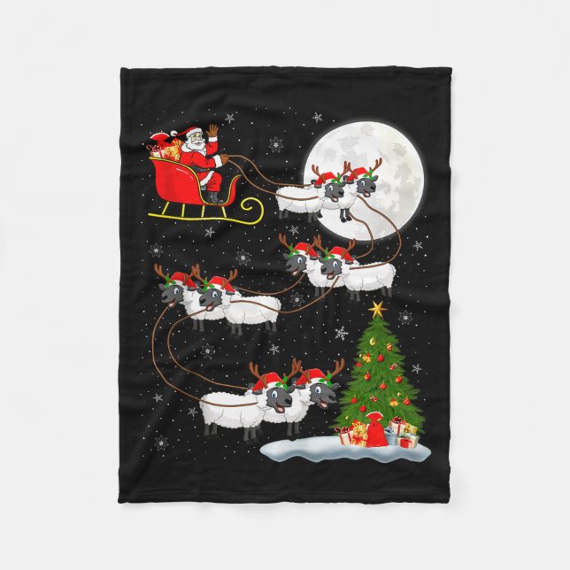 Cobertor De Velo Lambs Sheep Santa Sleigh Flying Funny Magical Chri (Frente)