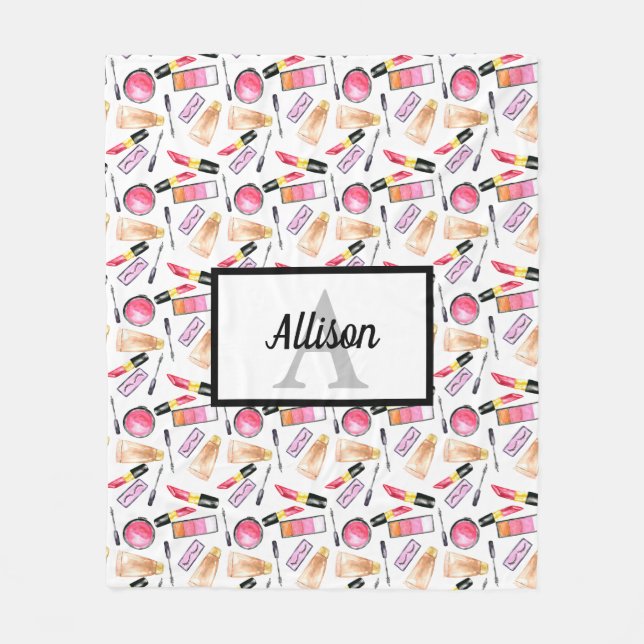 Cobertor De Velo Lâmpadas Cute Lipstick de Monograma Girly Chic (Frente)