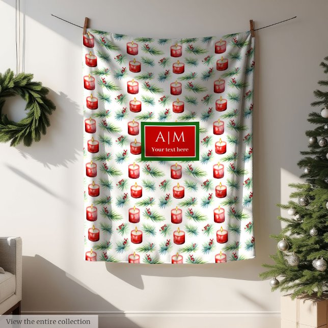 Cobertor De Velo Lança-presente de monograma verde vermelho-aquoso  (Modern watercolor red green monogram gift throw Fleece Blanket )
