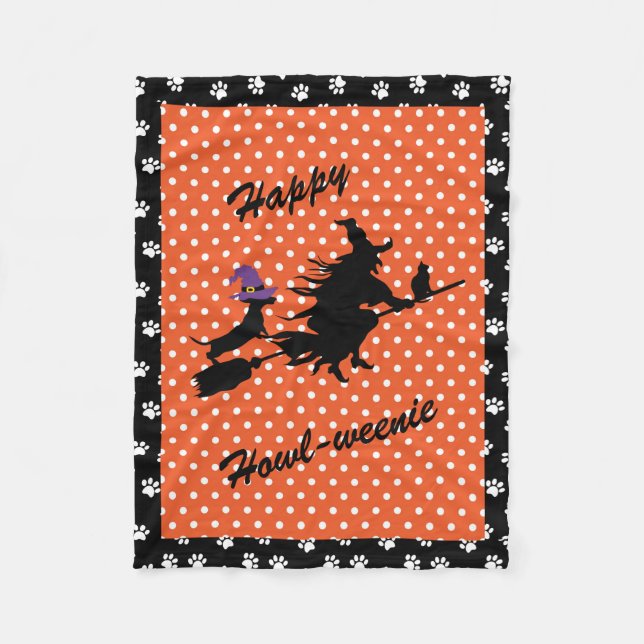 Cobertor De Velo Laranja e Preto Halloween Dachshund Fleece (Frente)
