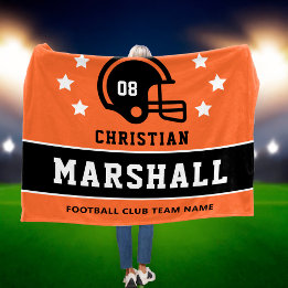 Cobertor De Velo Laranja Preto Futebol Nome Número Personalizado