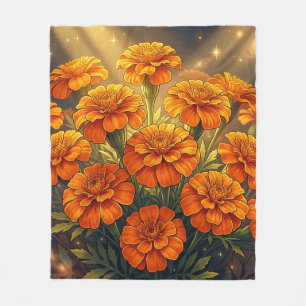 Cobertor De Velo Laranja Vibrante Calendula Floral Galáxia Noite Es