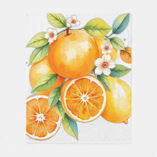 Cobertor De Velo Laranjas de Aquarelas e Limões com Acentos Florais