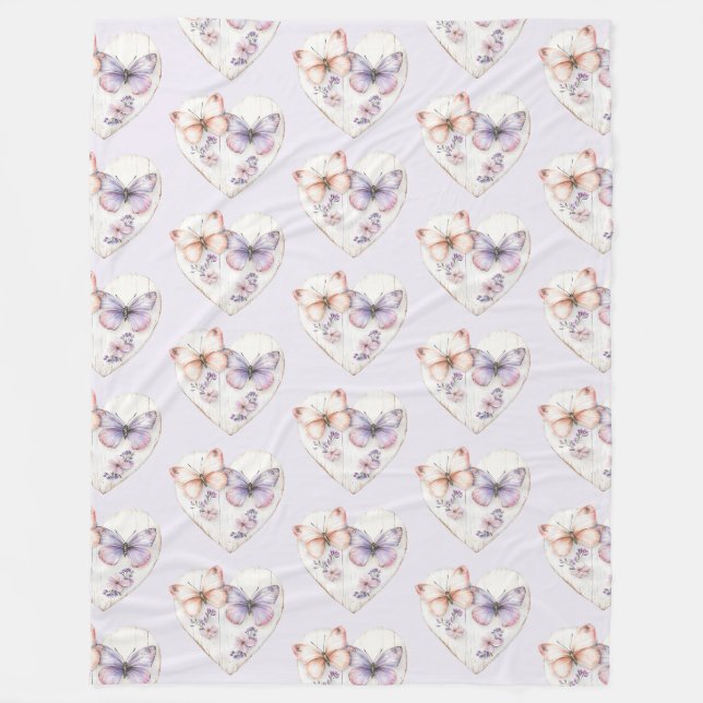 Cobertor De Velo Lavender Pink Floral Heart Butterflies Birthday (Frente)