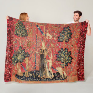 Cobertor De Velo Leão da SENHORA E do UNICÓRNIO, flores da