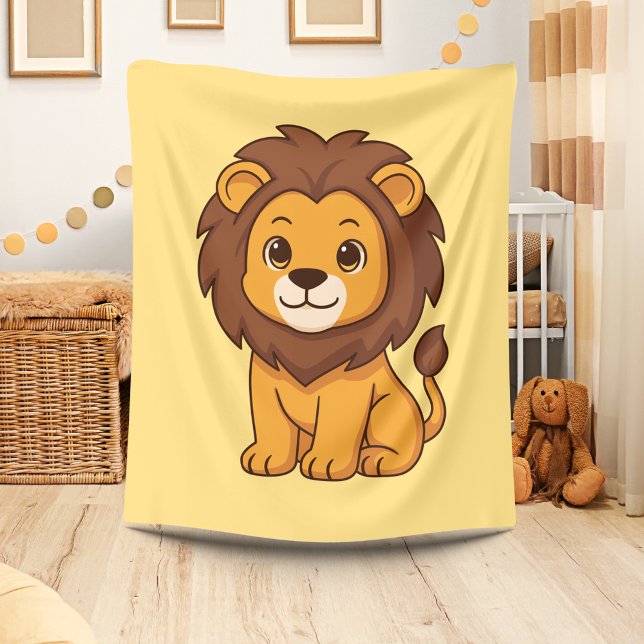 Cobertor De Velo Leão de desenho animado fofo em amarelo (Criador carregado)