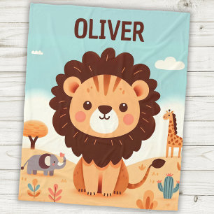 Cobertor De Velo Leão Kawaii Fofo na Savana Personalizado