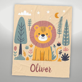 Cobertor De Velo Leão Sorridente Bonito na Floresta