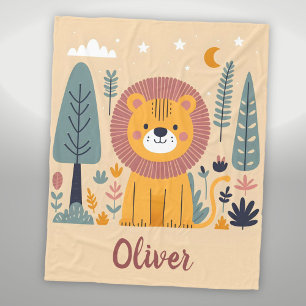 Cobertor De Velo Leão Sorridente Bonito na Floresta