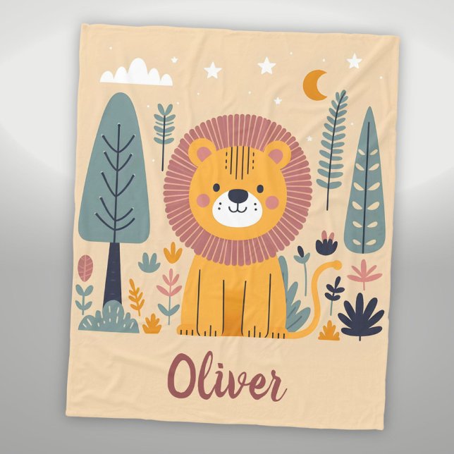 Cobertor De Velo Leão Sorridente Bonito na Floresta (Criador carregado)