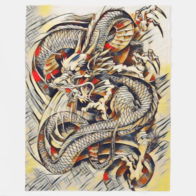 Cobertor De Velo Legendário Imperador Chinês Dragon Scroll Abstrato (Frente)