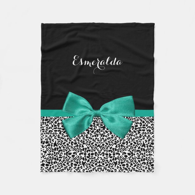 Cobertor De Velo Leopard Imprima Emerald Green Ribbon Arco Nome (Frente)