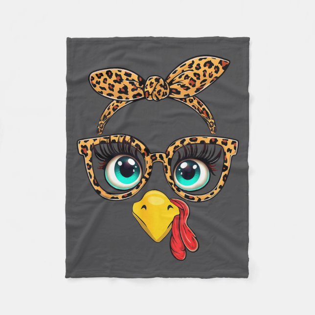 Cobertor De Velo Leopard Print Thanksgiving Funny Turkey Face Gles  (Frente)