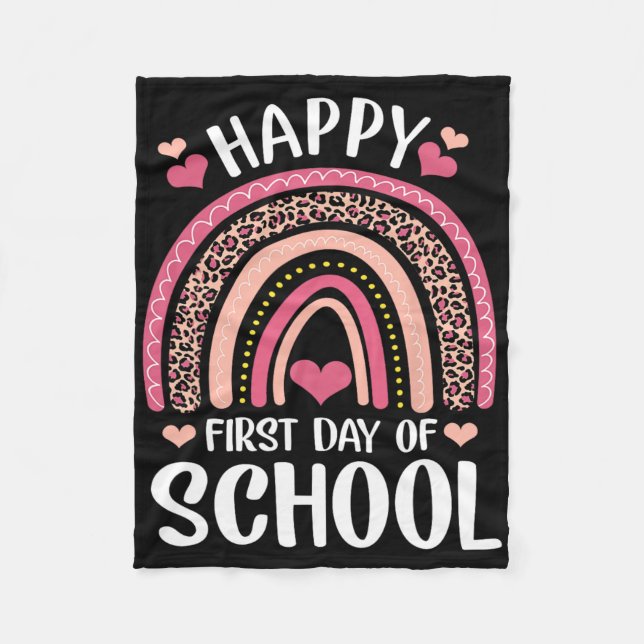 Cobertor De Velo Leopardo Arco-íris Feliz Primeiro Dia De Aula Prof (Frente)