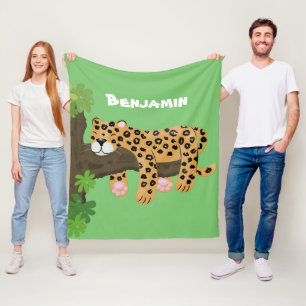 Cobertor De Velo Leopardo bonito dormindo em desenho animado de árv