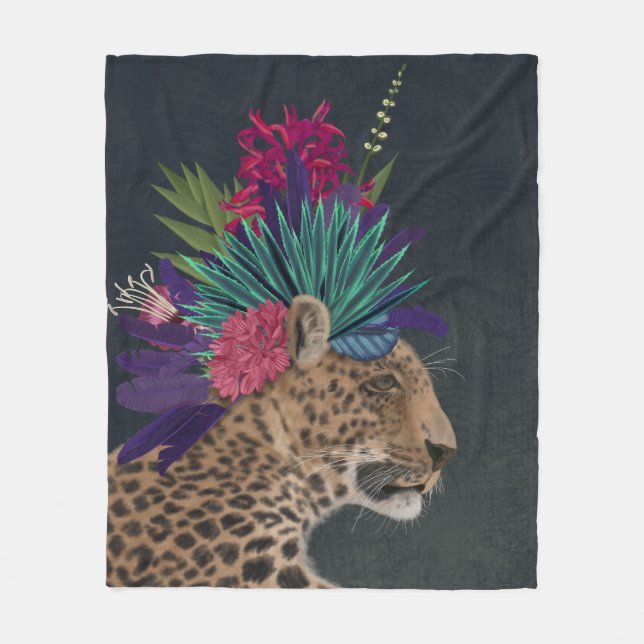 Cobertor De Velo Leopardo com cabeça tropical (Frente)