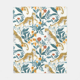 Cobertor De Velo Leopardo com Folhas Tropicais