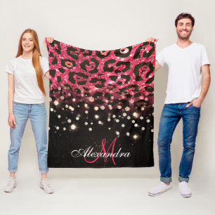 Cobertor De Velo Leopardo cor-de-rosa, impressão e diamantes