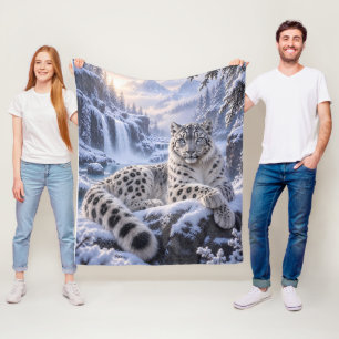 Cobertor De Velo Leopardo-da-neve na Cachoeira da Montanha Congelad