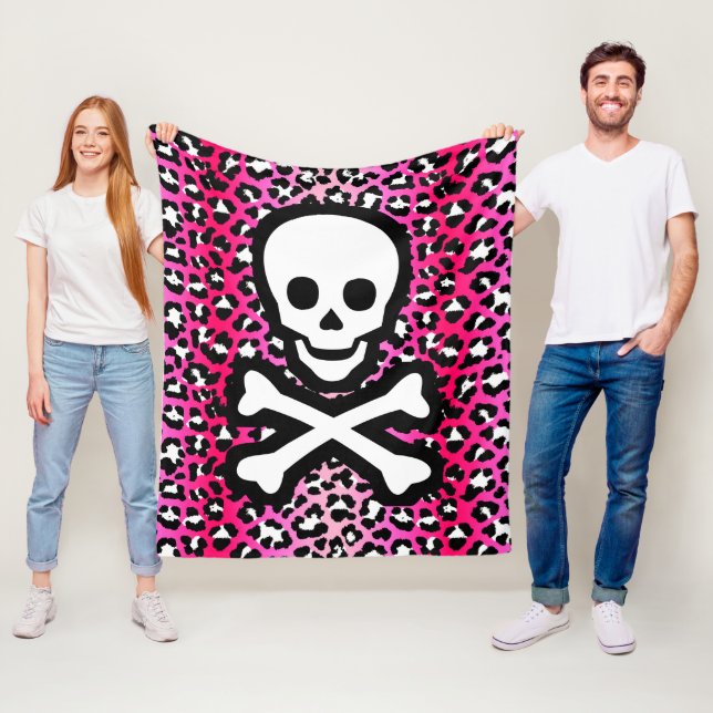 Cobertor De Velo Leopardo Rosa Imprima Jolly Roger Pirate Skull Pun (In Situ)