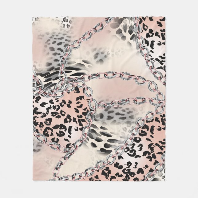 Cobertor De Velo Leopardo Têxtil: Padrão de Cadeia Floral. (Frente)
