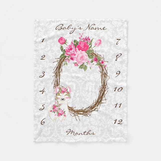 Cobertor De Velo Leque de bebê de etapa - Llama - Rosa (Frente)