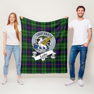 Cobertor De Velo Leslie Hunting Clan Crachá Tartan Xadrez