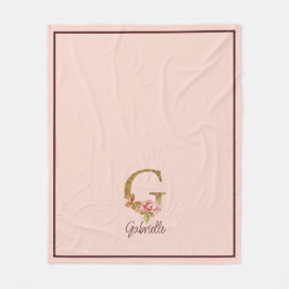 Cobertor De Velo Letra Personalizada G Dourado Folha Rosa Bege Rosa