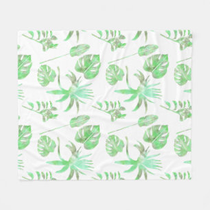 Cobertor De Velo Leve Verde Tropical Aquarela Folha Branca