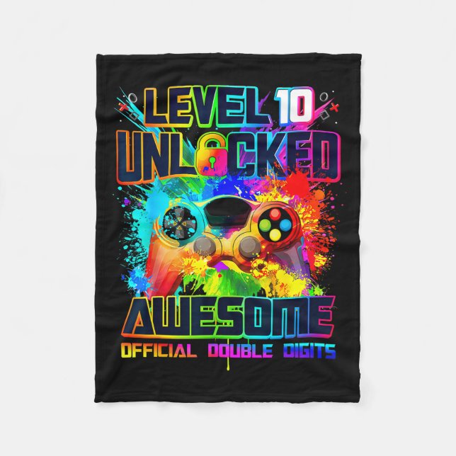 Cobertor De Velo Level 10 Unlocked Awesome Gaming Birthday Boy 10th (Frente)