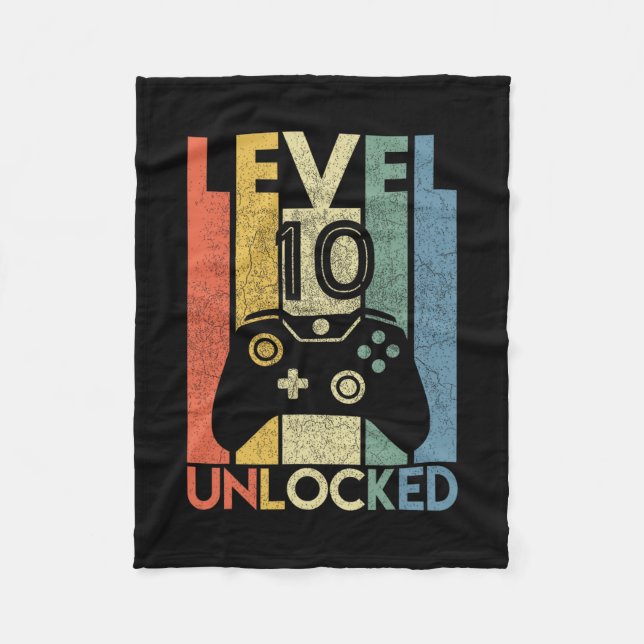 Cobertor De Velo Level 10 Unlocked Shirt Funny Video Gamer 10th Bir (Frente)