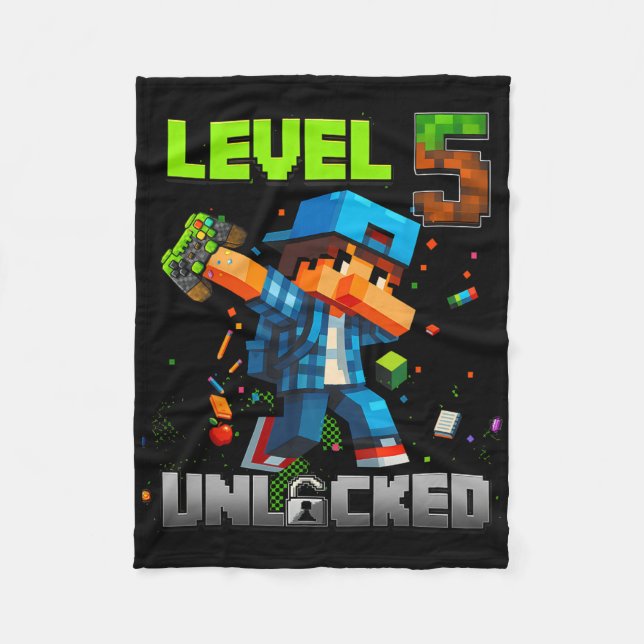 Cobertor De Velo Level 5 Unlocked Funy Birthday Boy Pixel Gamer 5th (Frente)
