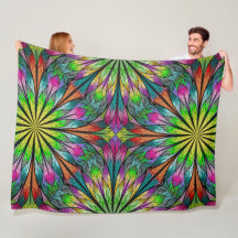 Lg Floral Fractal Fleece Blanket