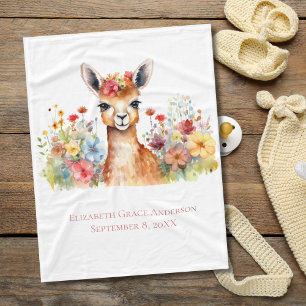 Cobertor De Velo Lhamas Personalizadas Flores Silvestres Aquarela B